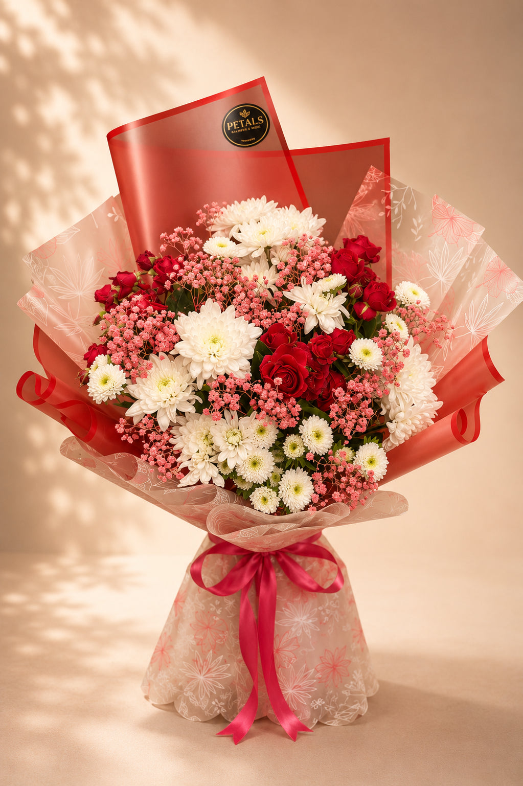 Autumn Red red and white mixed flower bouquet by Petals in Lahore