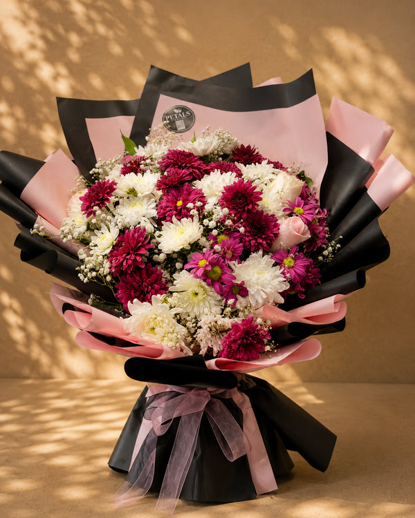 Berry Blush pink and white flower bouquet by Petals in Lahore