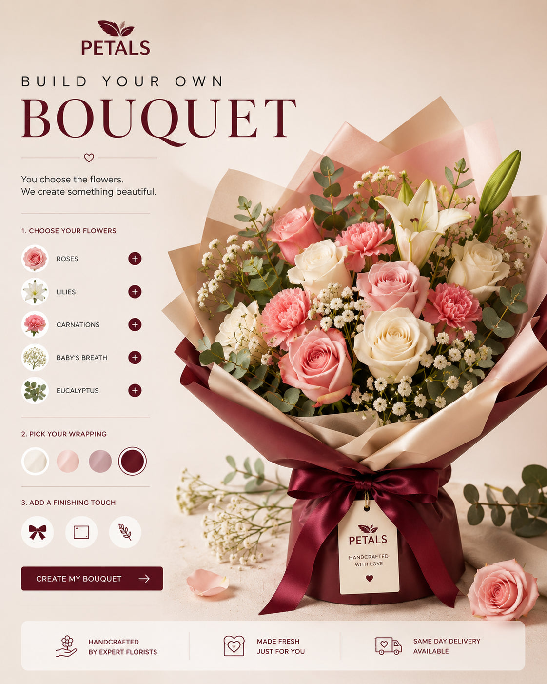 Build Your Own Bouquet custom flower bouquet by Petals in Lahore