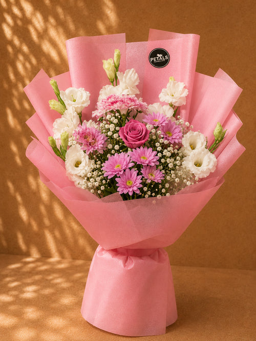Gladiolus pink and white flower bouquet by Petals in Lahore