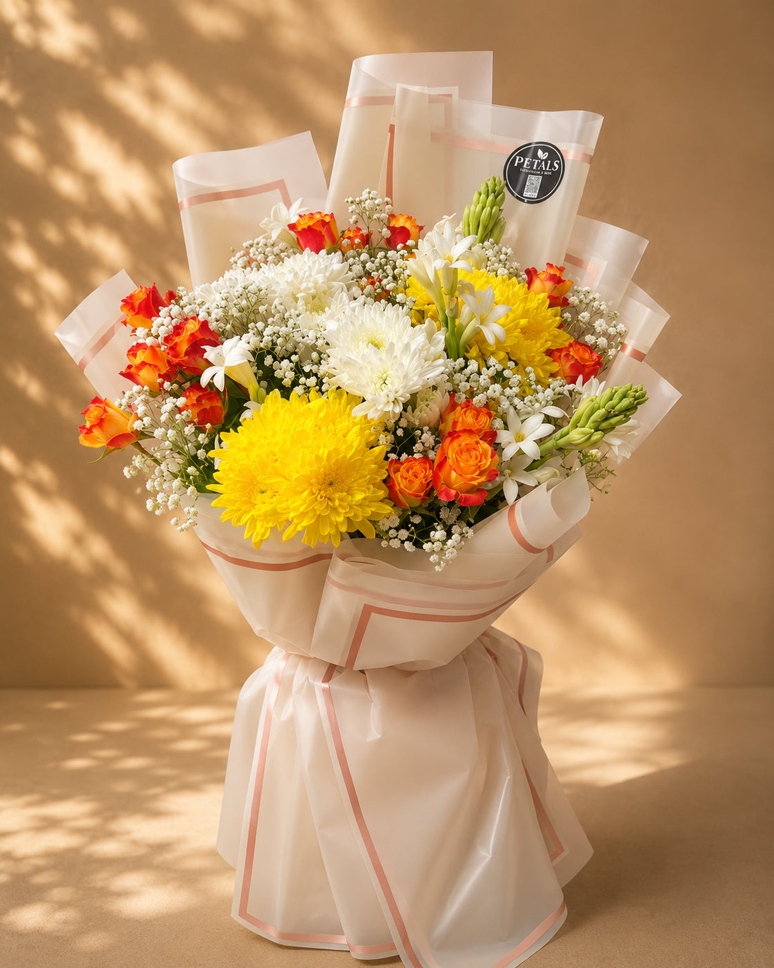Sunlit Whisper yellow and white flower bouquet by Petals in Lahore