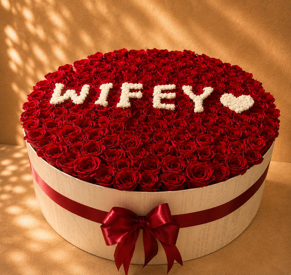 Wifey 100 Roses red rose box by Petals in Lahore